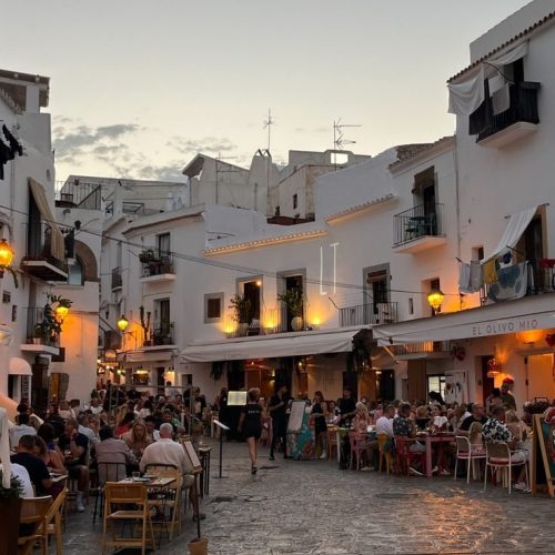 Cobbled streets in Ibiza Old Town in the evening