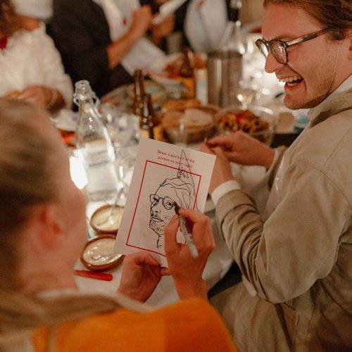A dinner party entertainment idea, where guests draw pictures of other guests