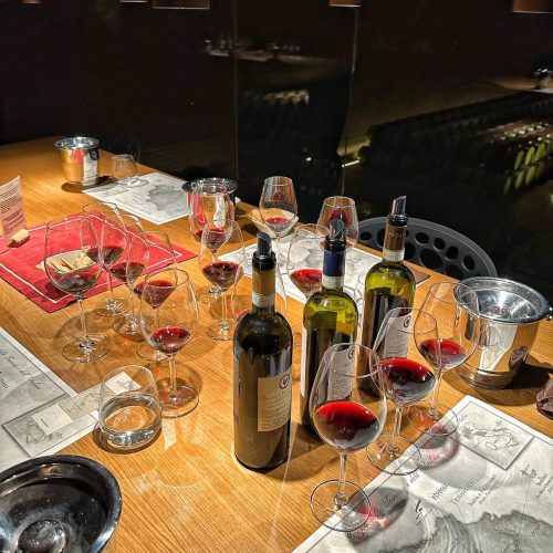 A fun wine tasting set up for a dinner party