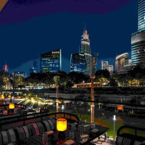 The view of the Dubai skyline from the terrace at Salvaje