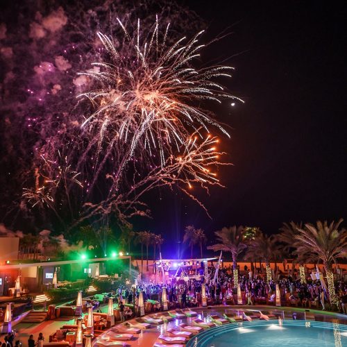 Fireworks over the pool at Nikki Beach Resort