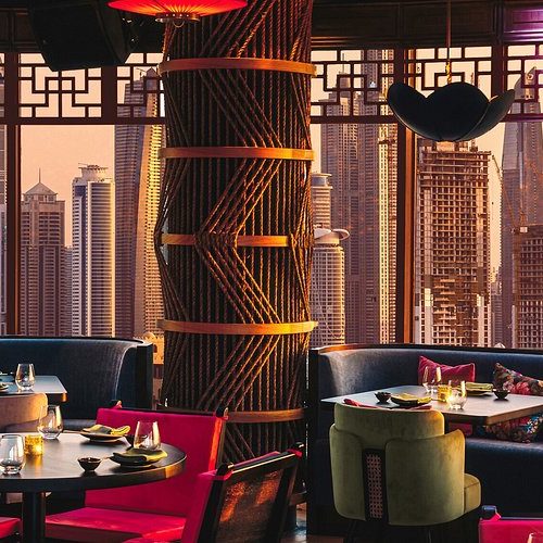The view out of the balcony overlooking the Dubai skyline at Asia Asia The Palm