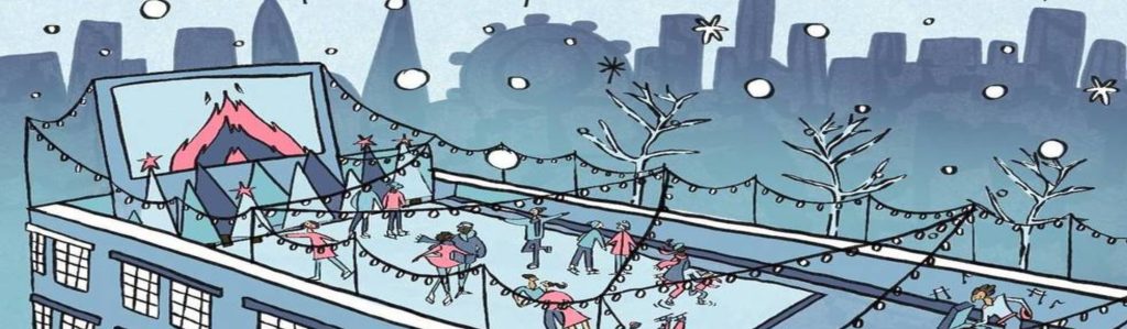 A drawing giving an idea of what the rooftop ice rink will look like at Bussey Rooftop