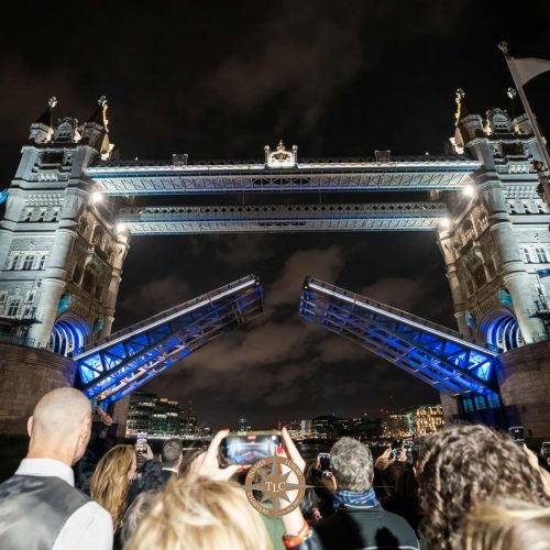 Tower Bridge opening to let a Thames Luxury Charters boat through on new years eve