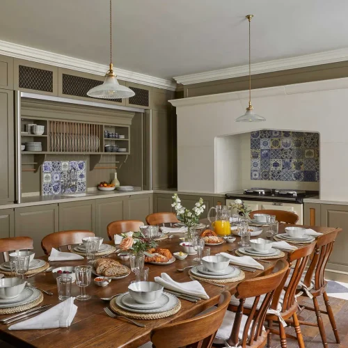 A dining room at Henry’s Townhouse, set up for a breakfast meeting