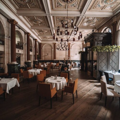 The upstairs dining area at Piazza Italiana, which is romantic and dimly lit