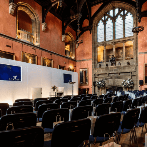 The event space at Cowdray House set up for a conference