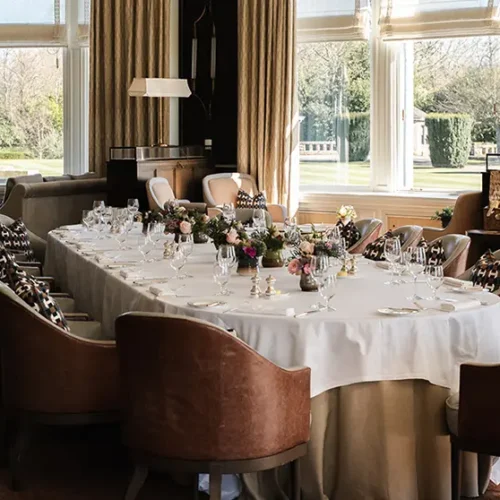 A private dining space set up, overlooking the grounds at Gleneagles