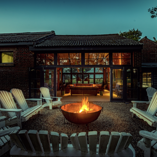 A firepit outside of the restaurant at Osea Island