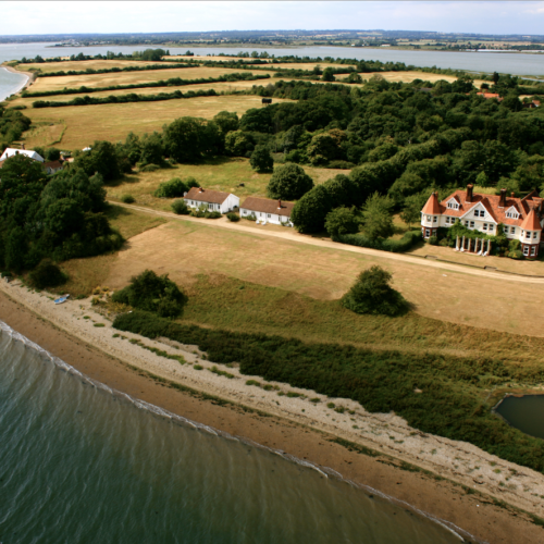 An aerial view of Osea Island, which can be used for ultra private events