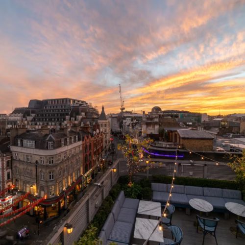Century Club rooftop from above at sunset