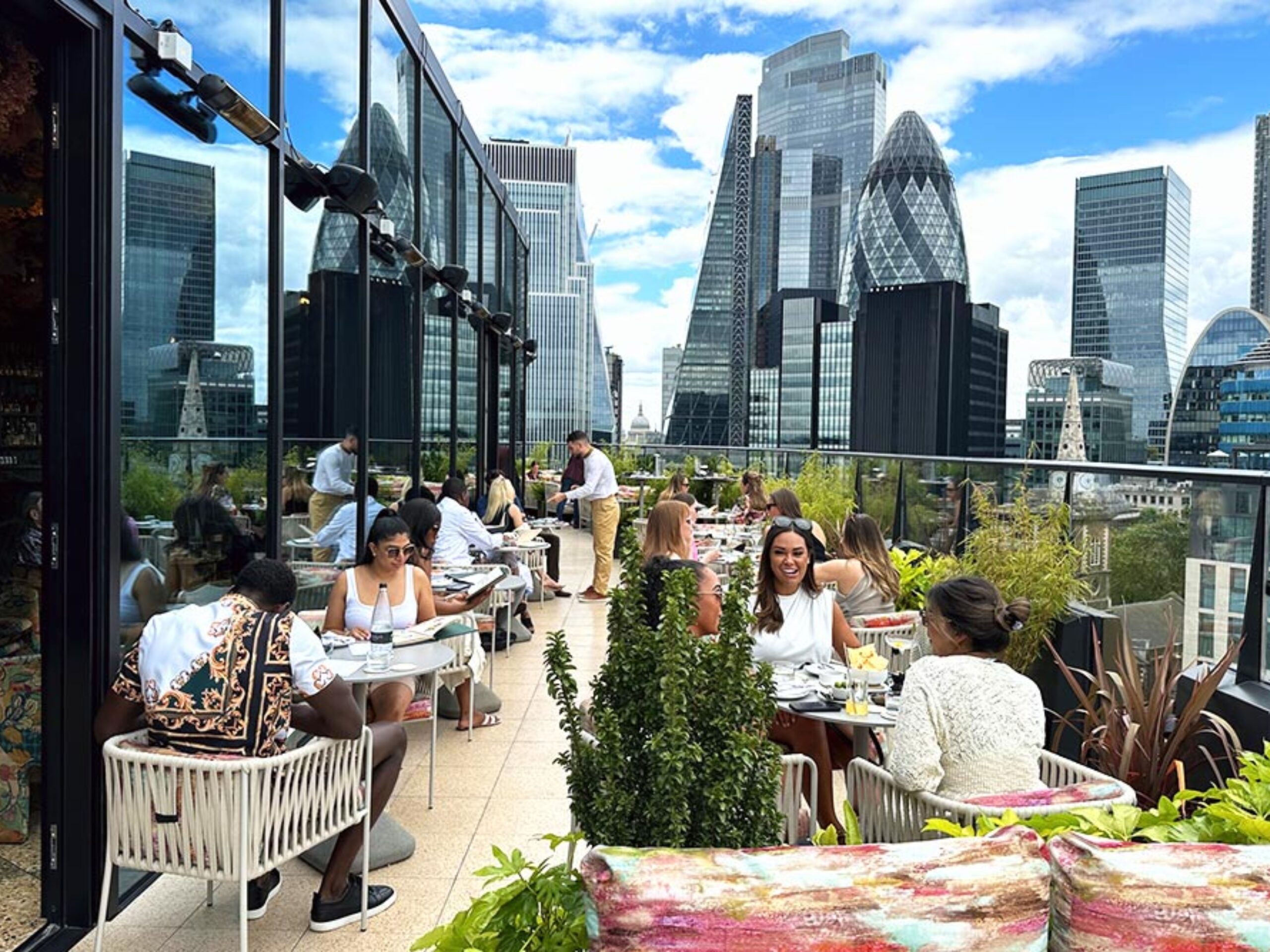 Florattica rooftop in the day, overlooking the city skyline
