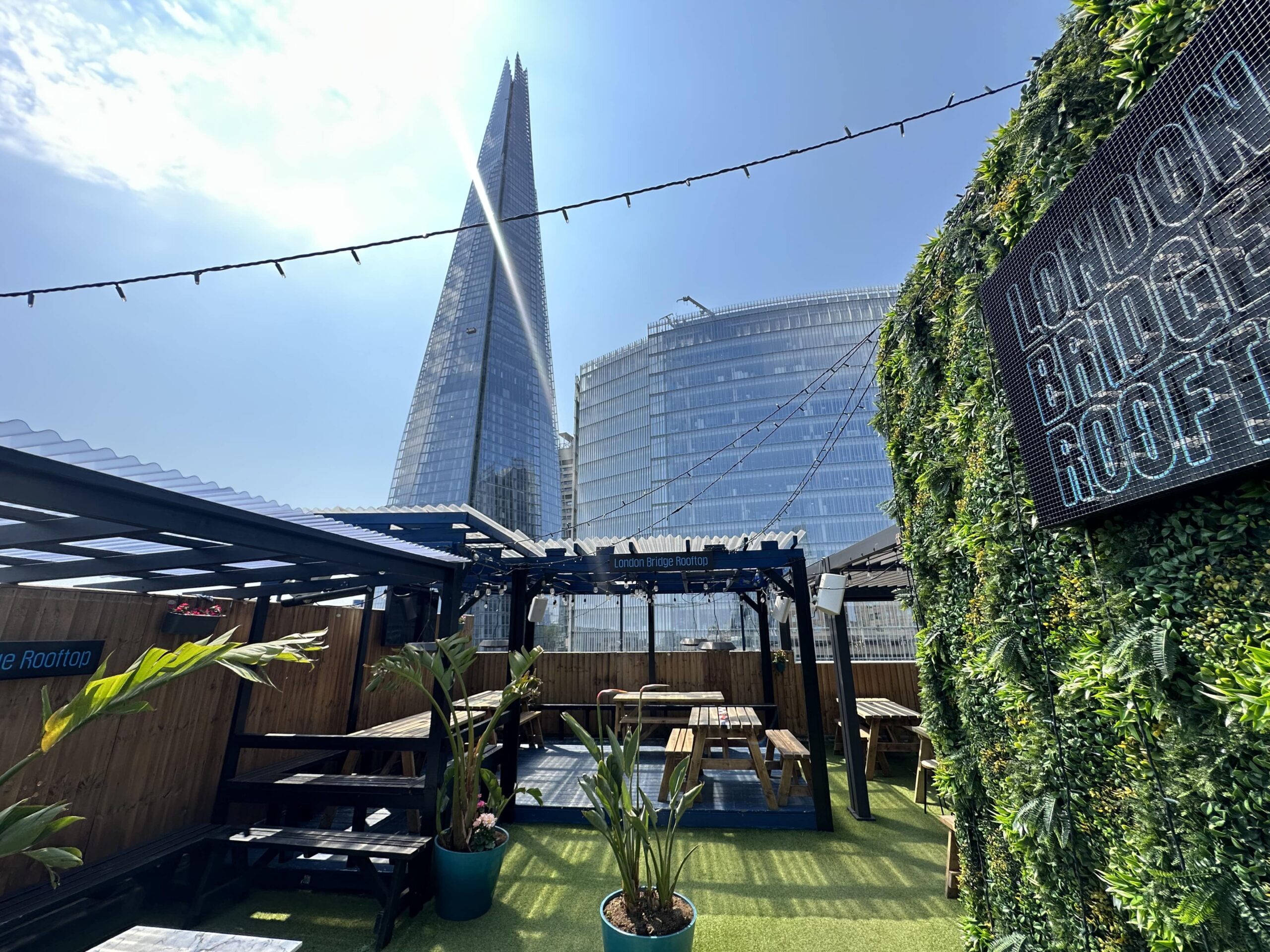 The intimate space at London Bridge Rooftop, next to the shard, with casual seating and a fun atmosphere