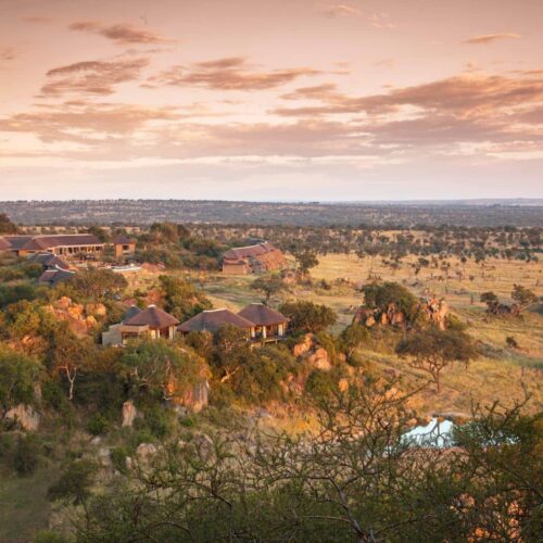 Four Seasons Safari Lodge Serengeti from above, which is situated in the middle of a game reserve