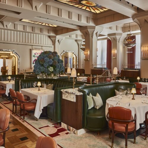 An inside look at the permanent Dante Mayfair at Claridge's, with grand architecture and seating
