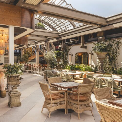 The main restaurant area at Lillie's, which has a retractable roof for different weathers