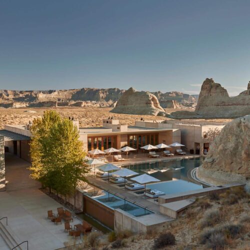 The main pool and bar area at Amangiri, which is situated in the middle of the Utah dessert