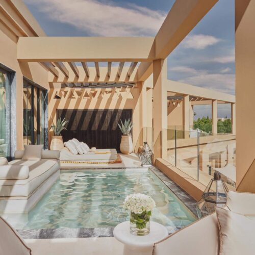 A baloncy in one of the suites at Mandarin Oriental, which has its own small pool