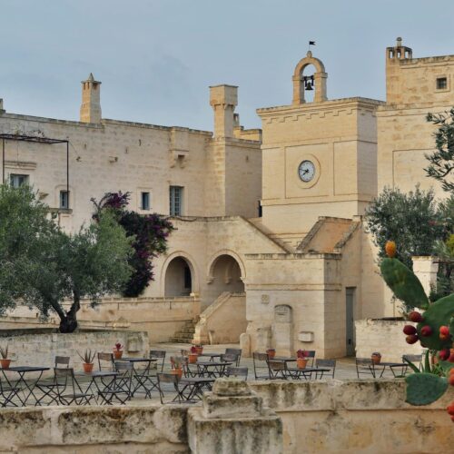 The main building at Borgo Egnazia, with architecture resembling the traditional style in Puglia