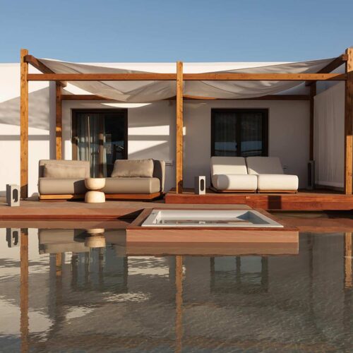A large private pool and cabana area outside one of the suites in Laguna Coast Resort