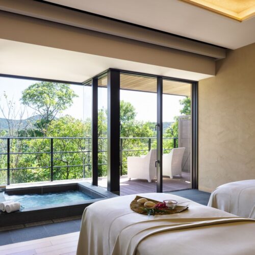 A double room at the The Ritz-Carlton, with its own private hot tub