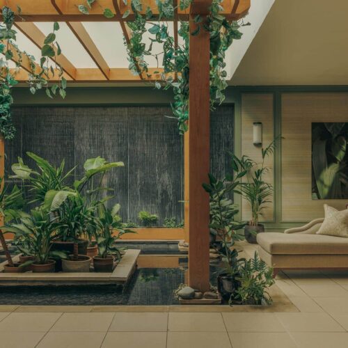 The spa at Gleneagles, which is decorated with neutral tones, and lots of plants
